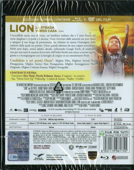 Lion. La strada verso casa (DVD + Blu-ray) di Garth Davis - DVD + Blu-ray - 2