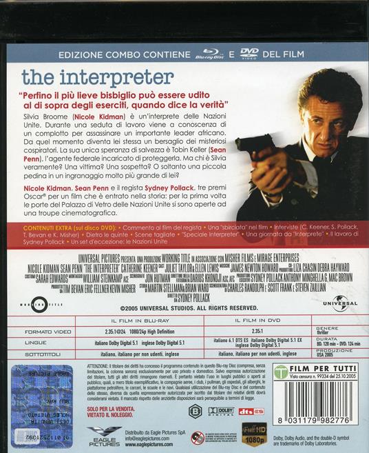 The Interpreter. Con calendario 2021 (DVD + Blu-ray) di Sydney Pollack - DVD + Blu-ray - 2