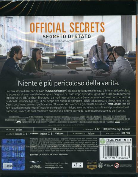 Official Secrets. Segreto di stato (Blu-ray) di Gavin Hood - Blu-ray - 2