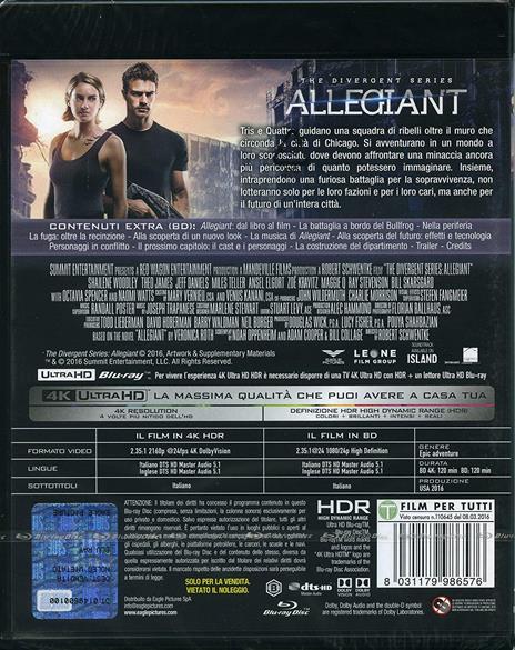 The Divergent Series. Allegiant (Blu-ray + Blu-ray Ultra HD 4K) di Robert Schwentke - Blu-ray + Blu-ray Ultra HD 4K - 2