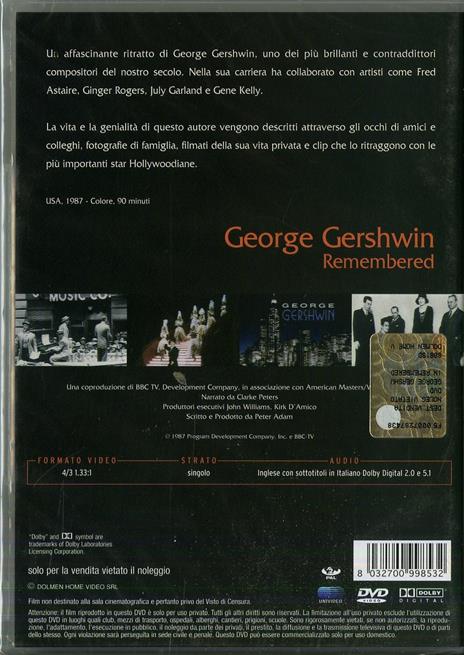 George Gershwin Remembered di Peter Adam - DVD - 2