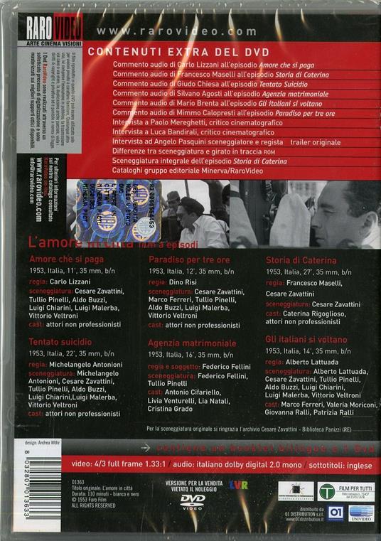 Amore in città di Michelangelo Antonioni,Federico Fellini,Alberto Lattuada,Carlo Lizzani,Francesco Maselli,Dino Risi,Cesare Zavattini - DVD - 2