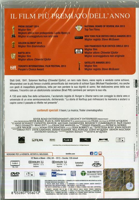 12 anni schiavo di Steve McQueen - DVD - 2