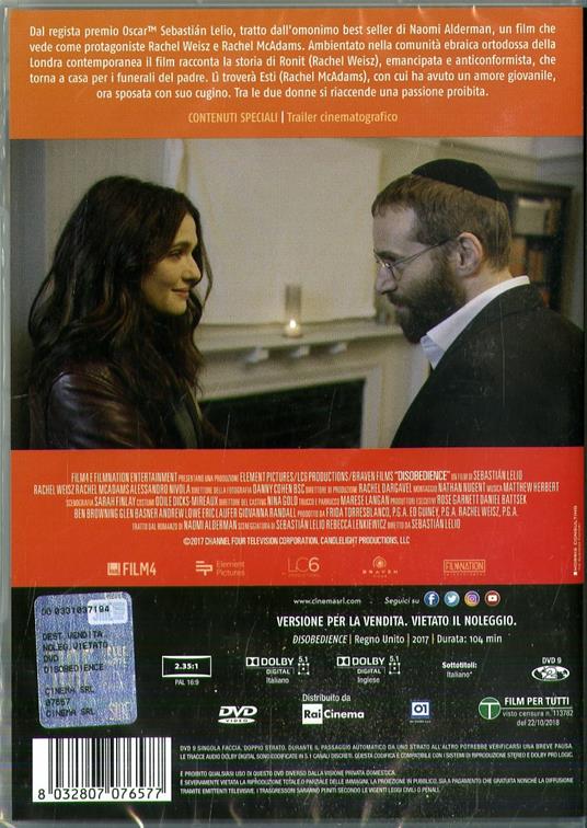 Disobedience (DVD) di Sebastián Lelio - DVD - 2