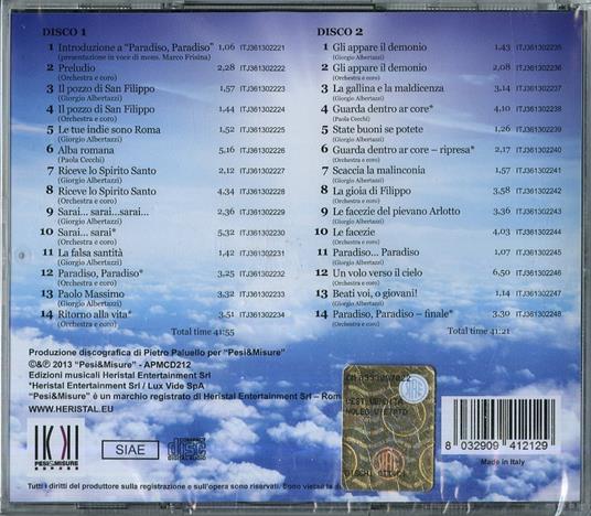 Paradiso Paradiso. La vita in musica di San Filippo Neri - CD Audio di Giorgio Albertazzi,Marco Frisina - 2