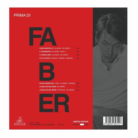 Prima di Faber (Limited, Numbered & Red Coloured 10" Vinyl) - Vinile 10'' di Fabrizio De André - 2