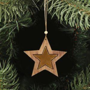 3 Appendini Natale Legno Stella Albero Cuore Oro - 3