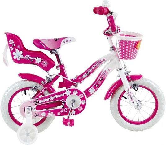 bici butterfly 12 con cestino bianco e fucsia