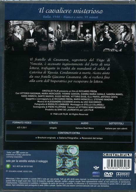 Il cavaliere misterioso di Riccardo Freda - DVD - 2