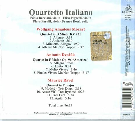 Musica da camera - CD Audio di Antonin Dvorak,Wolfgang Amadeus Mozart,Maurice Ravel,Quartetto Italiano - 2