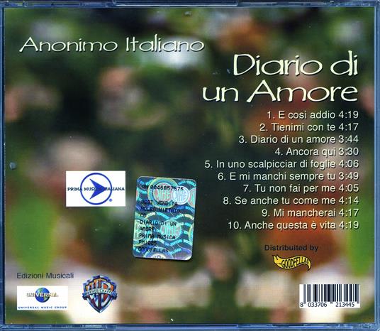 Diario di un amore - CD Audio di Anonimo Italiano - 2