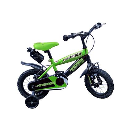 Bicicletta Per Bambini 14" Hammer Verde Con Borraccia, 2 Freni, Movimenti A Sfera Dm14