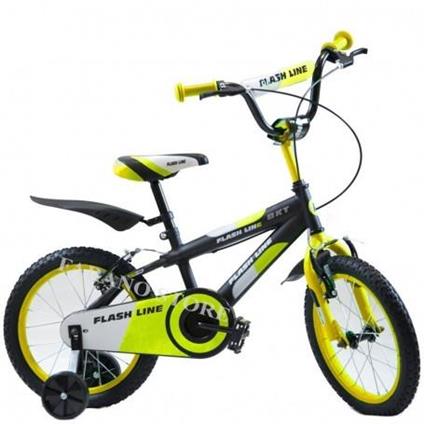 Bicicletta Per Bambini 16" Bmx Flash Line Gialla Con Parafanghi, Copricatena E Movimenti Sfera Fla16