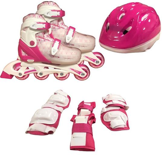 Pattini In Linea Girl Regolabili 34-37 Con Protezioni E Casco Itn 65914