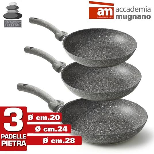 Set 3 Padelle In Pietra Antiaderenti Mineral Stone Accademia Mugnano Cm 20-24-28