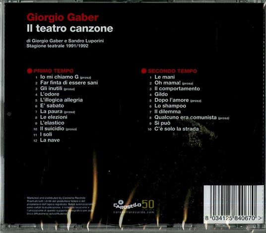 Il Teatro Canzone - CD Audio di Giorgio Gaber - 2