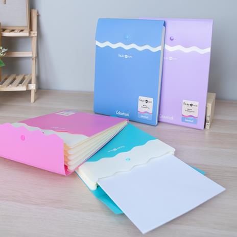 Colourbook Wave Folder - Busta Portadocumenti con Bottone e Soffietto, Formato A4, Plastica Resistente - 4