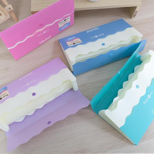 Colourbook Wave Folder - Busta Portadocumenti con Bottone e Soffietto, Formato A4, Plastica Resistente - 4