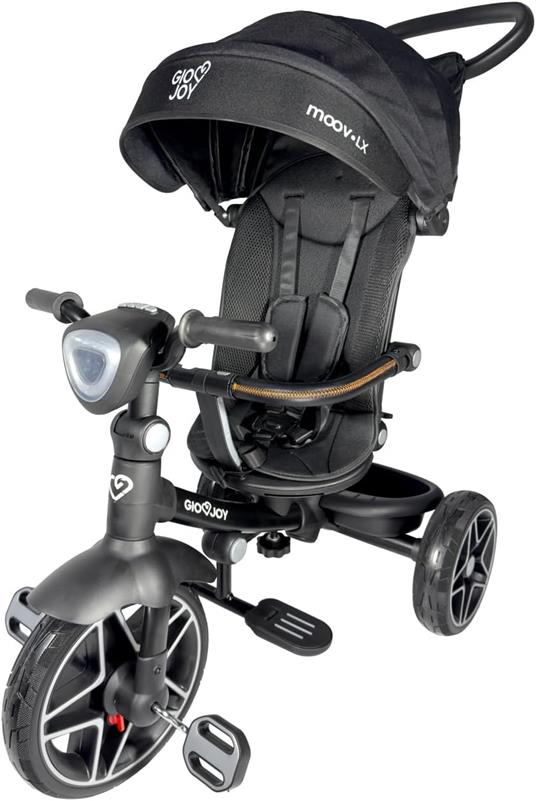 Triciclo Evolutivo Moov-LX 4-in-1 per Bambini dai 18 mesi, Telaio Nero, Rivestimenti Nero