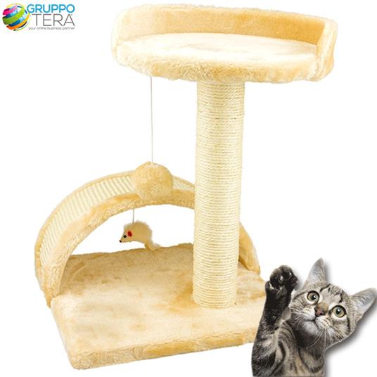 Tiragraffi Per Gatti Beige Con Gioco Pallina Palo 50 Cm Topolino Tunnel Soffice