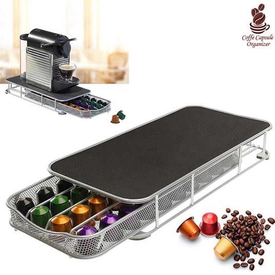 Contenitore Cassetto Porta Cialde Capsule Caffe' Metallo Estraibile Lungo  Silver