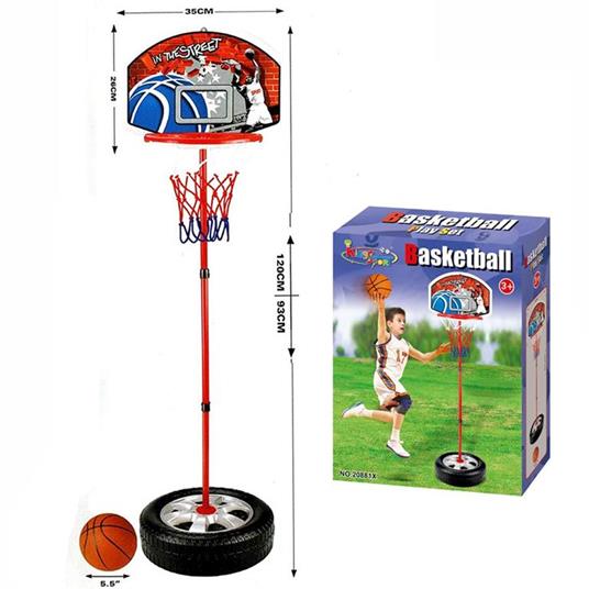 Basket Canestro Piantana Per Bambini Altezza Regolabile Fino 120Cm Con Pallone - 2