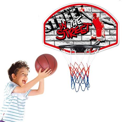 Basket Canestro Per Bambini A Parete Per Esterno Con Palla E Gonfiatore 66X44Cm