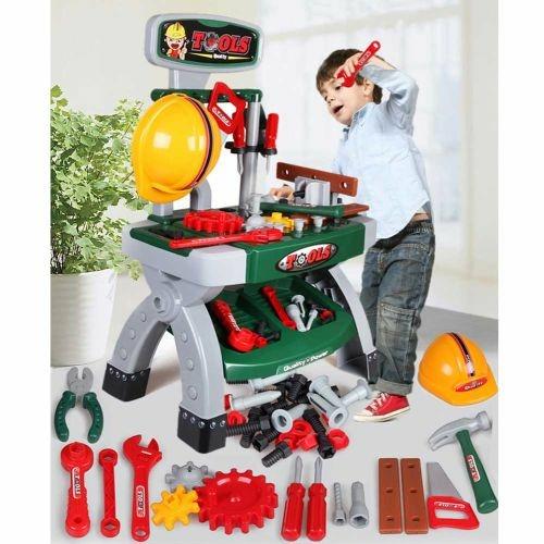 Banco Officina Per Bambini Con Elmetto Morsa Da Banco Attrezzi Accessori Lavoro - 2