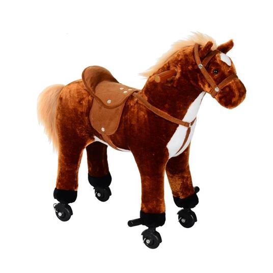 Cavallo Cavalcabile in Peluche Giocattolo con Suoni e Ruote per Bambini Marrone - 2