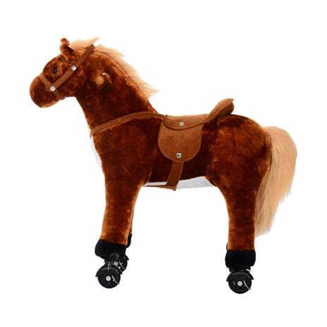 Cavallo Cavalcabile in Peluche Giocattolo con Suoni e Ruote per Bambini Marrone - 5