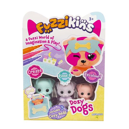 Grandi giochi – fuzzikins cagnolini dormiglioni. tre cagnolini vellutati da colorare, con accessori in panno