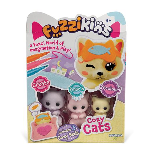 Grandi giochi – fuzzikins gattini sonnacchiosi. tre gattini vellutati da colorare, con accessori in panno