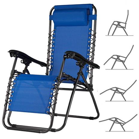 Sedia da Giardino Poltrona Relax Pieghevole Gravita Zero Acciaio Texilene Blu - 2