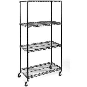 Scaffale 4 Ripiani Acciaio Mobile Libreria Multiuso 4 Ruote 90X45X180 Cromo Nero - 2