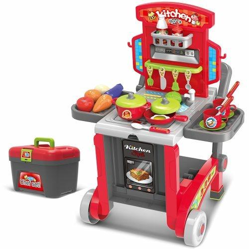 Cucina Giocattolo Bambini 3In1 Richiudibile In Trolley E Carrello