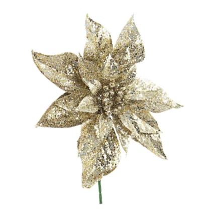 1 Ramo Con Poinsettia 22cm Oro Adriel Addobbi Natale