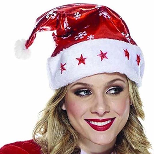 Cappello Babbo Natale in Lurex con Luci LED Taglia Unica Decorazioni Fiocco Neve