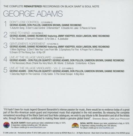 The Complete Remastered Recordings on Black Saint & Soul Note - CD Audio di George Adams - 2
