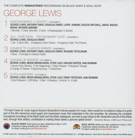 The Complete Remastered Recordings on Black Saint & Soul Note - CD Audio di George Lewis - 2