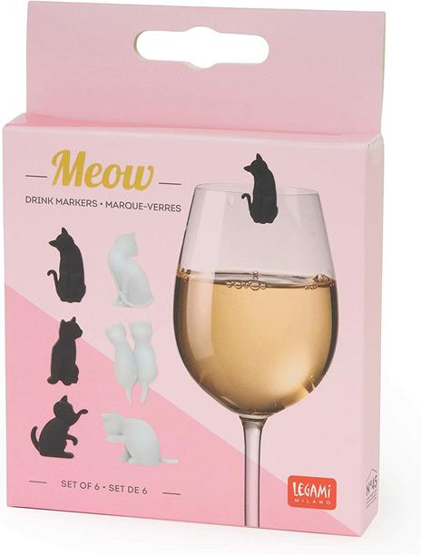 Set Of 6 Drink Markers - Meow - Black+White - Kitty - 3