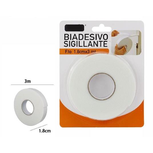 Rotolo Nastro Biadesivo Sigillante Bianco 1,8 Cm X 3 Metri Sigilla Ripara 69825