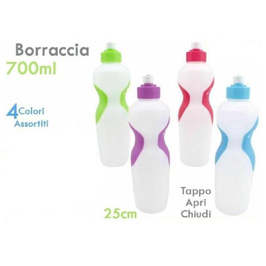 Bottiglia Borraccia In Plastica Colorata 700Ml Sport Scuola Tappo Apri  Chiudi - TrAdE Shop Traesio - Idee regalo