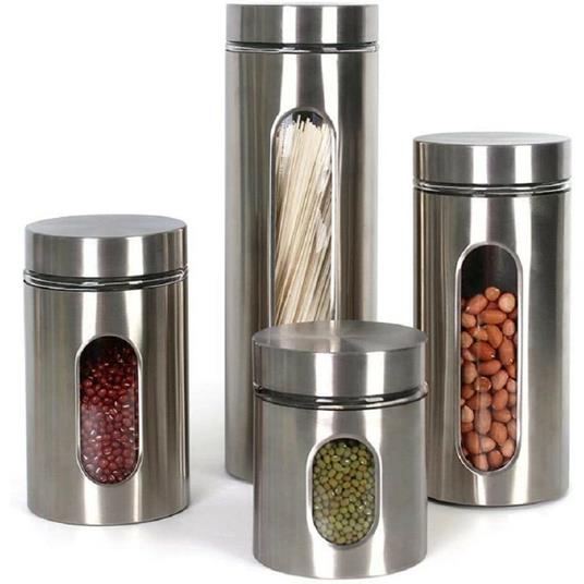 Set 4Pz Contenitori Per Alimenti In Acciaio Per Tè Caffè Spezie Biscotti  Zucchero - TrAdE Shop Traesio - Idee regalo