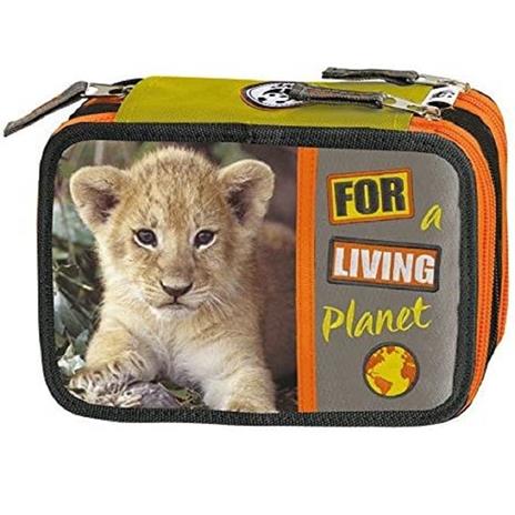 Astuccio Scuola Panini Wwf For Living Planet 3 Piani Chiusura A Zip Pieno Leone