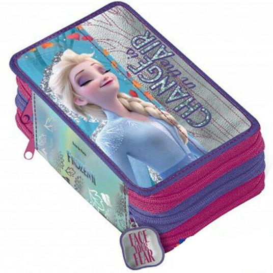 Astuccio Portapenne 3 Zip Scomparti Completo Frozen Ii Accessori Scuola Bambine - 2