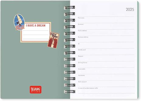 Agenda settimanale spiralata Legami 12 Mesi - 2025  - Small Weekly Spiral Bound Diary - Travel Stickers - 3