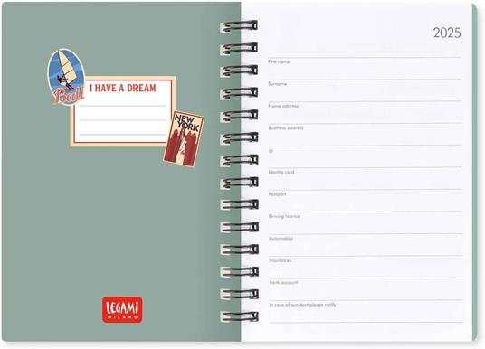 Agenda settimanale spiralata Legami 12 Mesi - 2025  - Small Weekly Spiral Bound Diary - Travel Stickers - 3