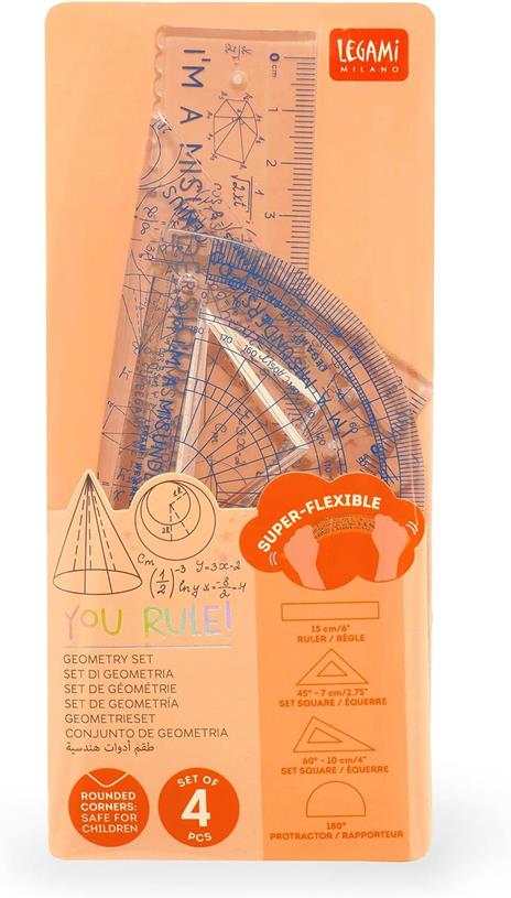 Legami - Set di Geometria, Set con Righello da 15 cm, Squadra 60° da 10 cm, Goniometro 180° per la Scuola - 4