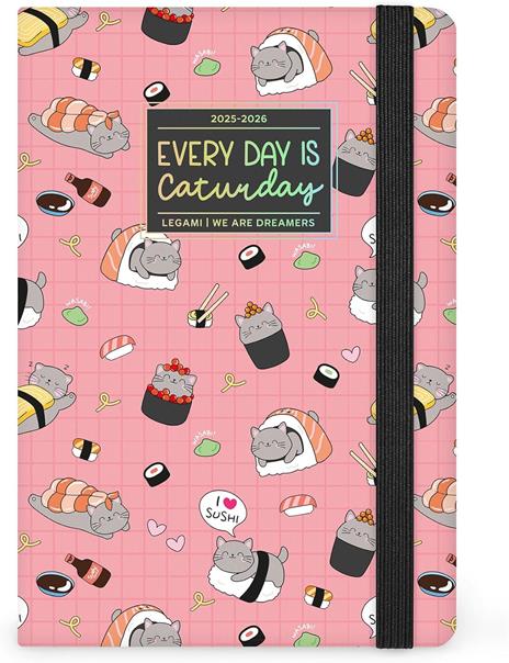 Agenda settimanale Legami 2025 -2026, 16 mesi - Medium photo weekly Diary - sushi cat