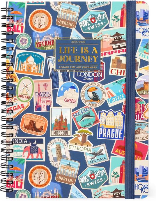 Agenda settimanale Legami 2025 -2026, 16 mesi - large weekly spiral bound Diary - travel stickers